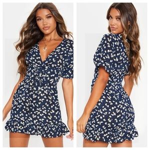 Navy Print Floral Dress. Corset Dress. Very pretty and flattering. Petite dress.